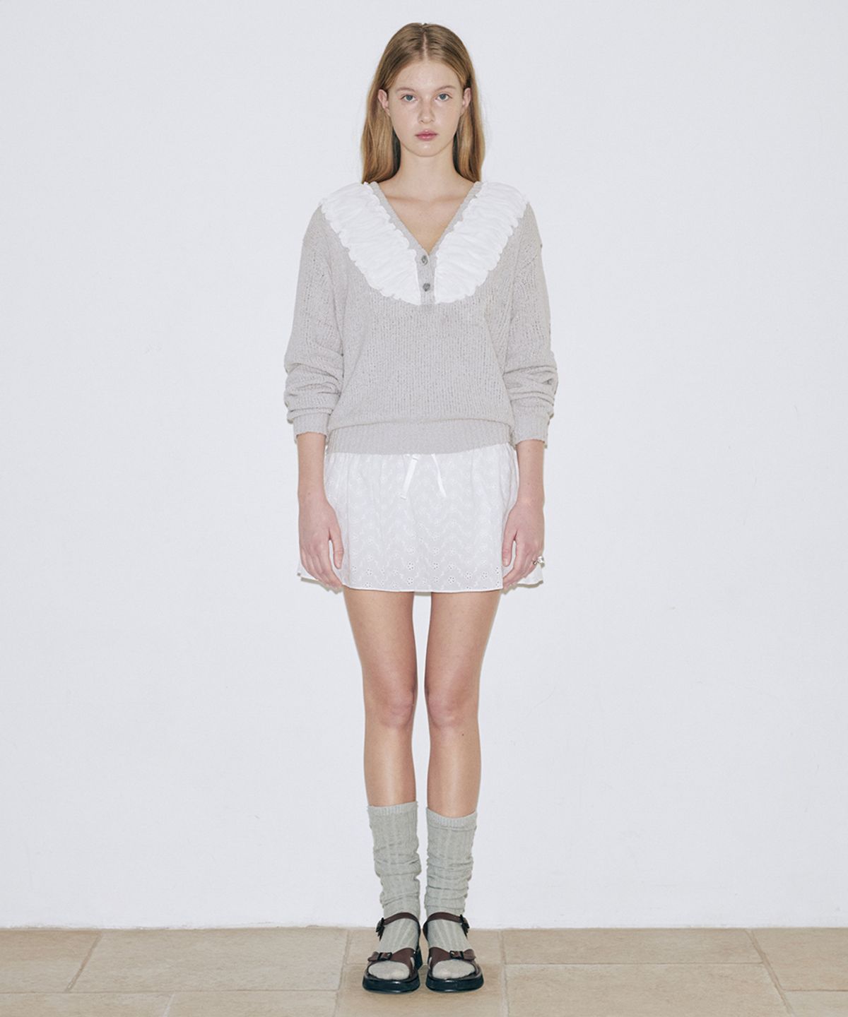 시눈(SINOON) Chiffon Shirring Knit (Grey)