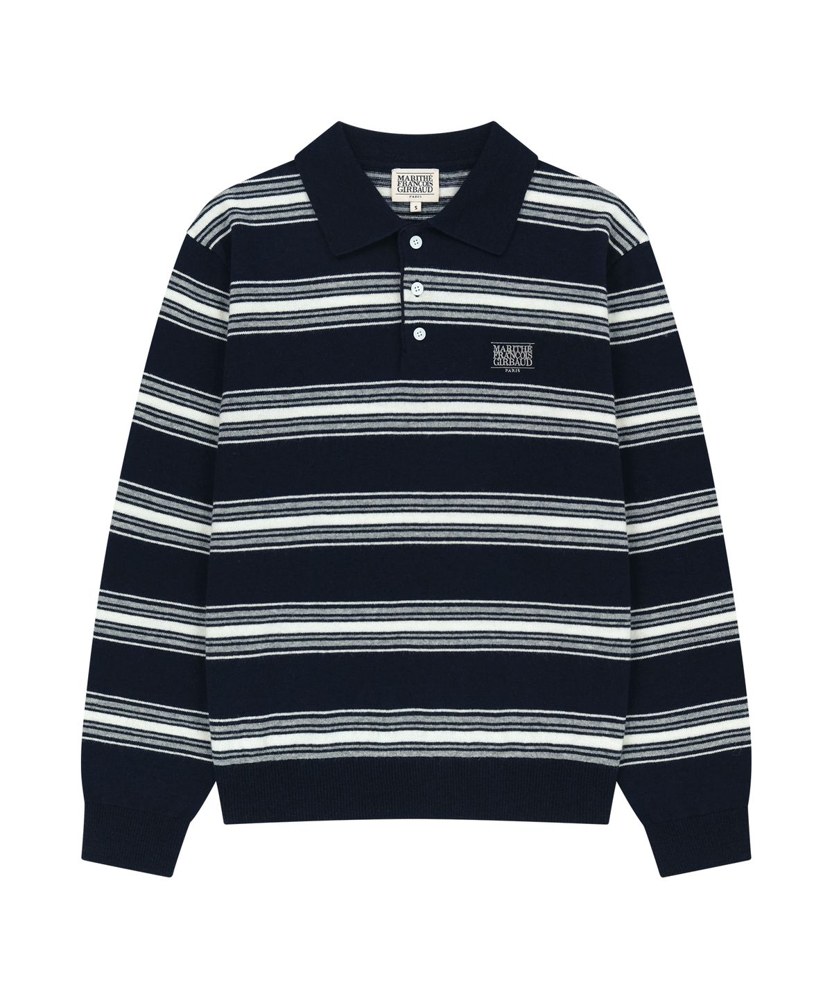 마리떼 프랑소와 저버(MARITHÉ + FRANҪOIS GIRBAUD) SMALL CLASSIC LOGO MULTI STRIPE POLO KNIT navy