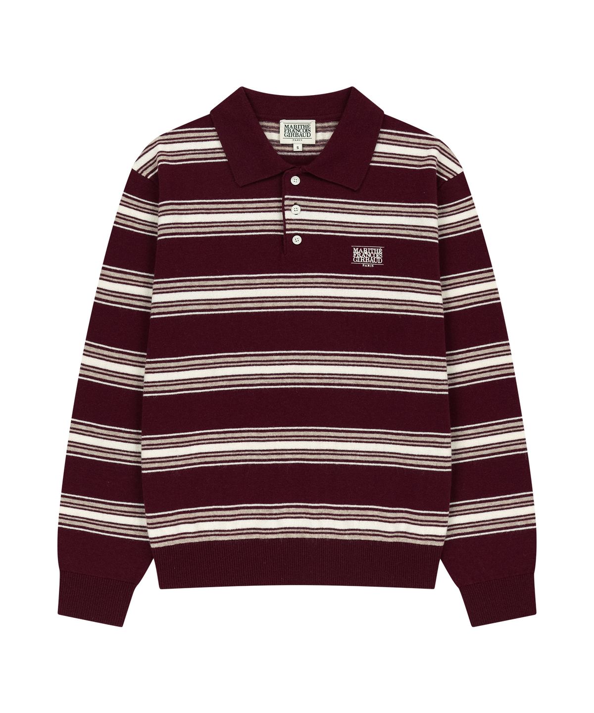 마리떼 프랑소와 저버(MARITHÉ + FRANҪOIS GIRBAUD) SMALL CLASSIC LOGO MULTI STRIPE POLO KNIT burgundy