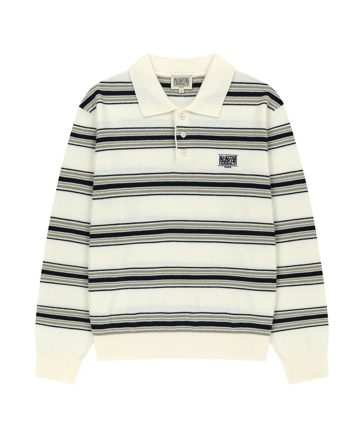 마리떼 프랑소와 저버(MARITHÉ + FRANҪOIS GIRBAUD) SMALL CLASSIC LOGO MULTI STRIPE POLO KNIT ivory
