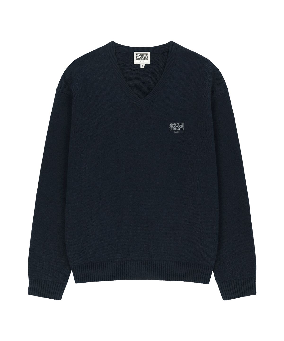 마리떼 프랑소와 저버(MARITHÉ + FRANҪOIS GIRBAUD) SMALL CLASSIC LOGO OVERSIZED V-NECK KNIT PULLOVER dark navy
