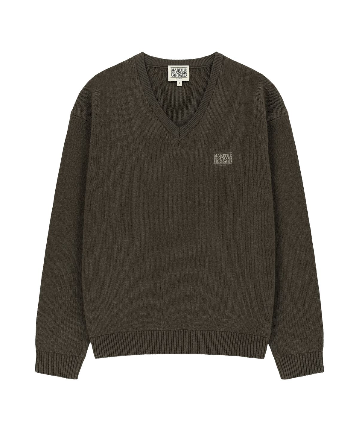 마리떼 프랑소와 저버(MARITHÉ + FRANҪOIS GIRBAUD) SMALL CLASSIC LOGO OVERSIZED V-NECK KNIT PULLOVER dark brown