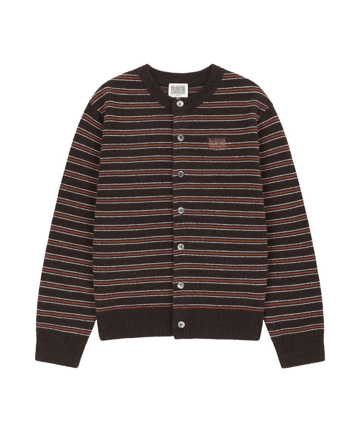 마리떼 프랑소와 저버(MARITHÉ + FRANҪOIS GIRBAUD) PREMIUM SMALL CLASSIC LOGO WOOL ROUND NECK CARDIGAN brown