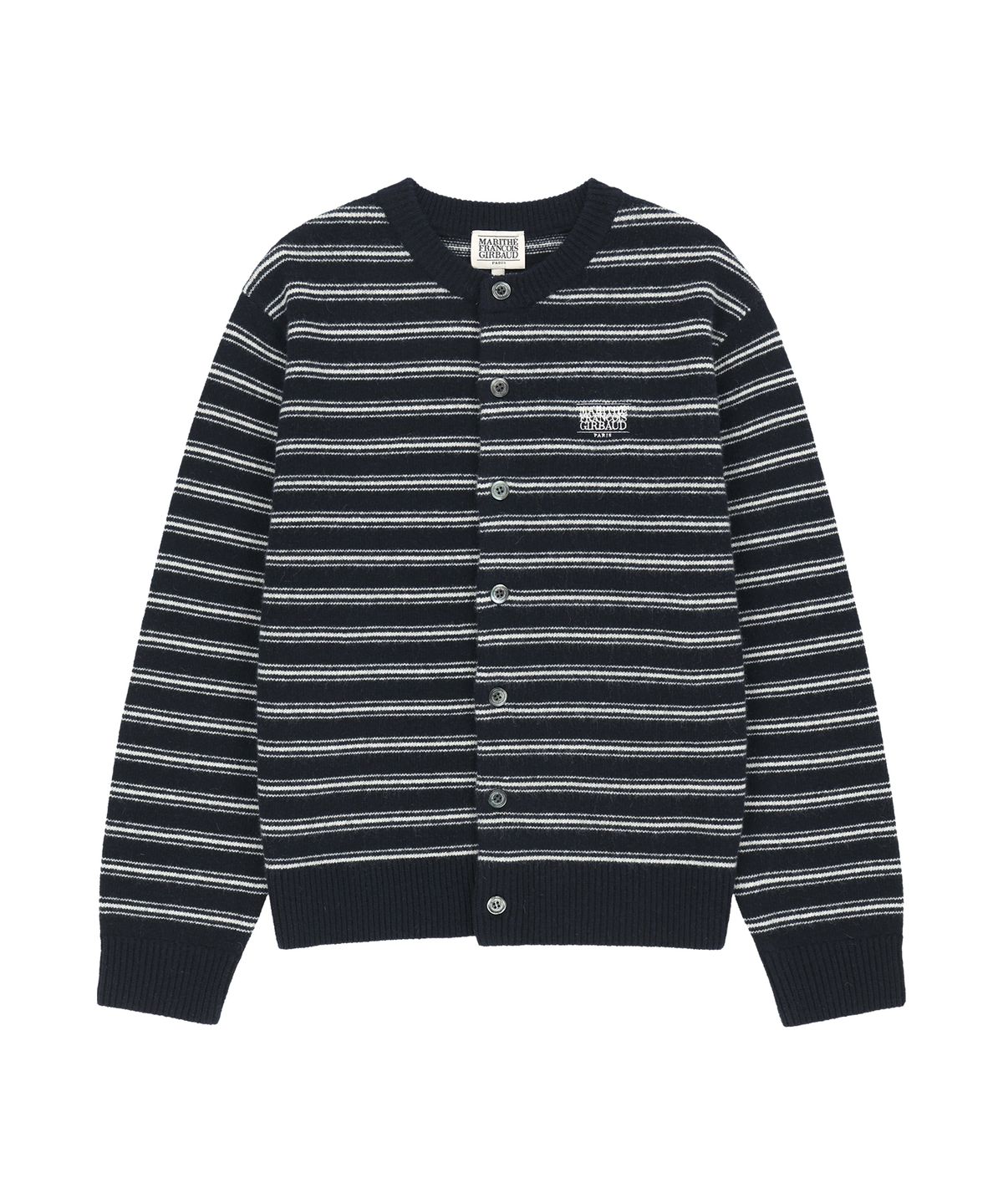 마리떼 프랑소와 저버(MARITHÉ + FRANҪOIS GIRBAUD) PREMIUM SMALL CLASSIC LOGO WOOL ROUND NECK CARDIGAN navy