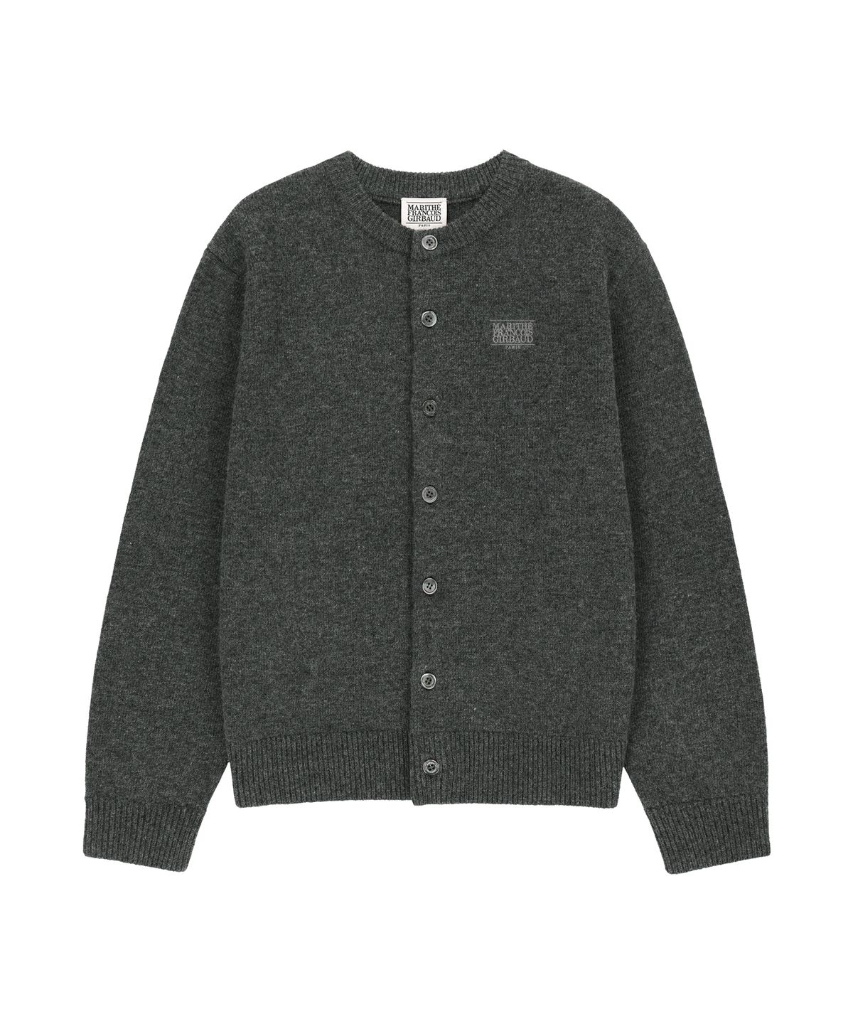 마리떼 프랑소와 저버(MARITHÉ + FRANҪOIS GIRBAUD) PREMIUM SMALL CLASSIC LOGO WOOL ROUND NECK CARDIGAN charcoal