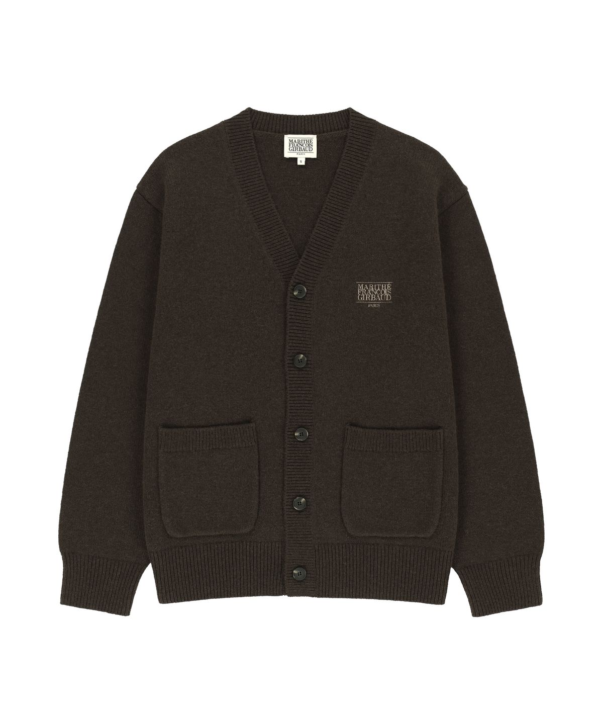 마리떼 프랑소와 저버(MARITHÉ + FRANҪOIS GIRBAUD) PREMIUM SMALL CLASSIC LOGO CASHMERE V-NECK CARDIGAN brown