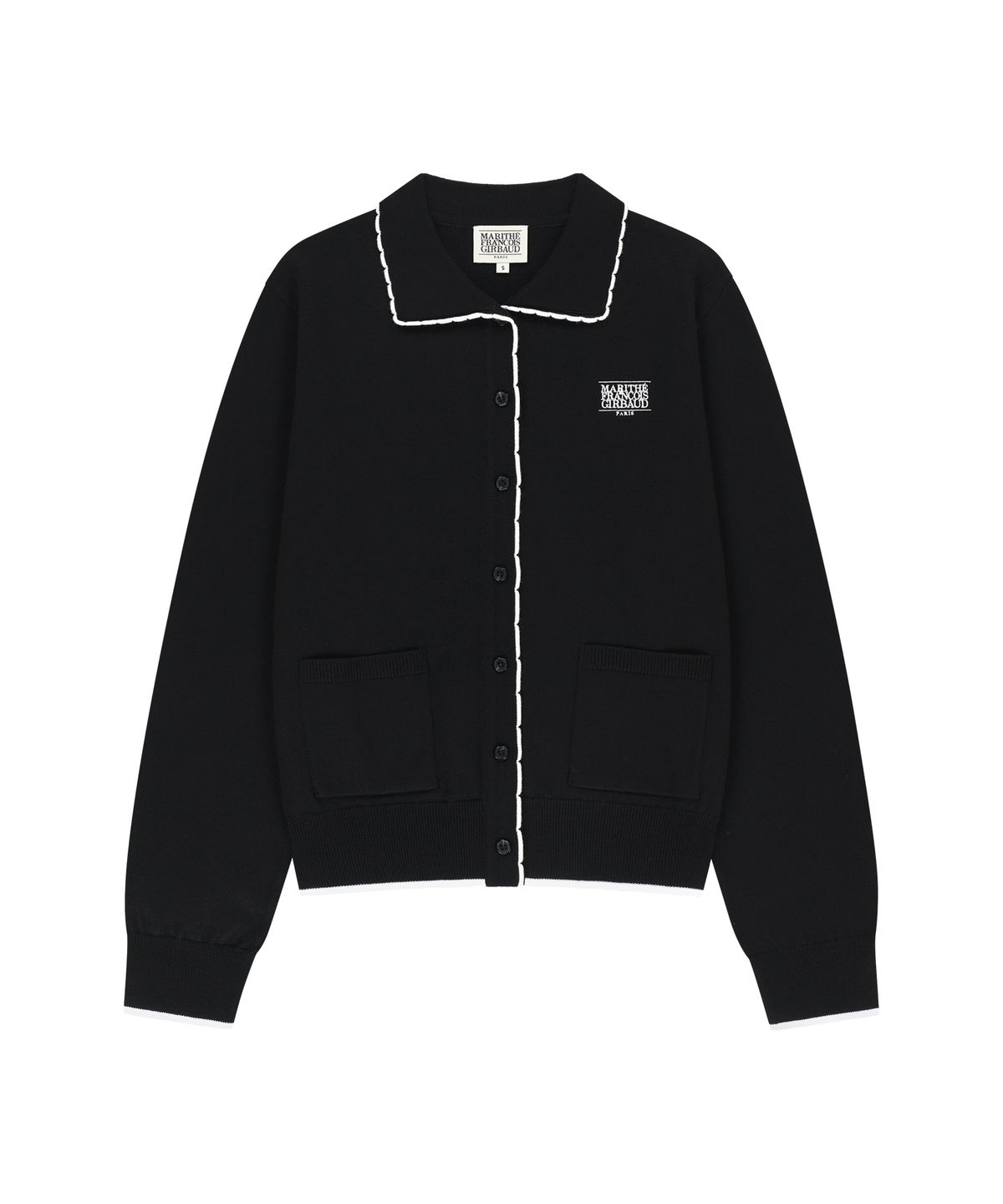마리떼 프랑소와 저버(MARITHÉ + FRANҪOIS GIRBAUD) W SMALL CLASSIC LOGO COLLAR LACE TRIMMING CARDIGAN black
