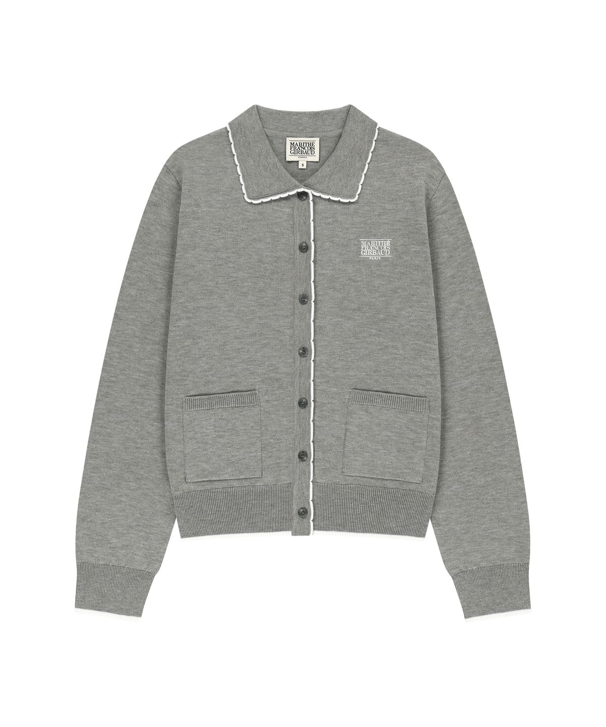 마리떼 프랑소와 저버(MARITHÉ + FRANҪOIS GIRBAUD) W SMALL CLASSIC LOGO COLLAR LACE TRIMMING CARDIGAN melange gray