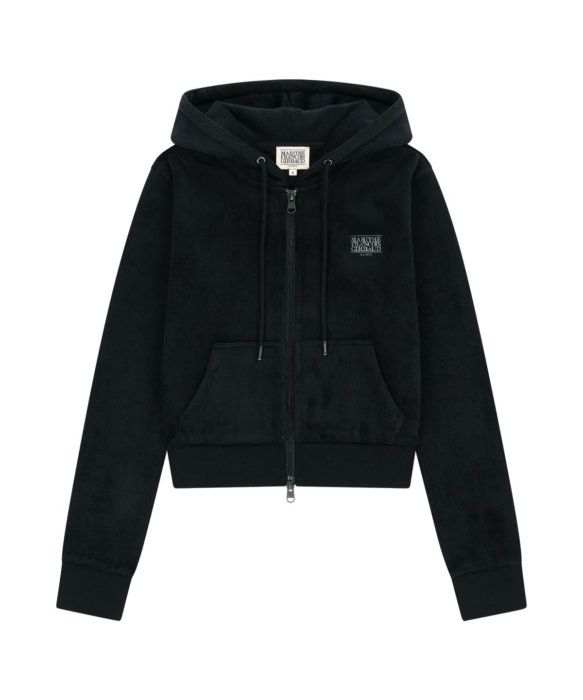 마리떼 프랑소와 저버(MARITHÉ + FRANҪOIS GIRBAUD) W SMALL CLASSIC LOGO SLIM FIT VELOUR CROP HOODIE ZIPUP black