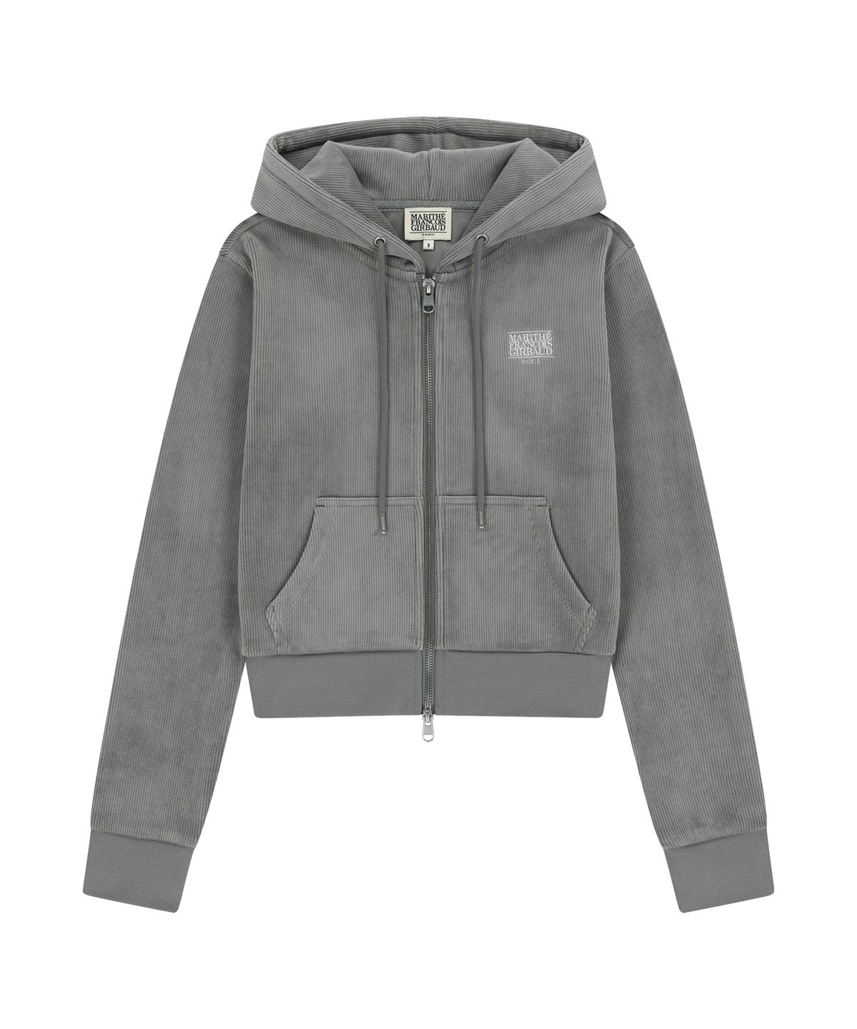 마리떼 프랑소와 저버(MARITHÉ + FRANҪOIS GIRBAUD) W SMALL CLASSIC LOGO SLIM FIT VELOUR CROP HOODIE ZIPUP gray