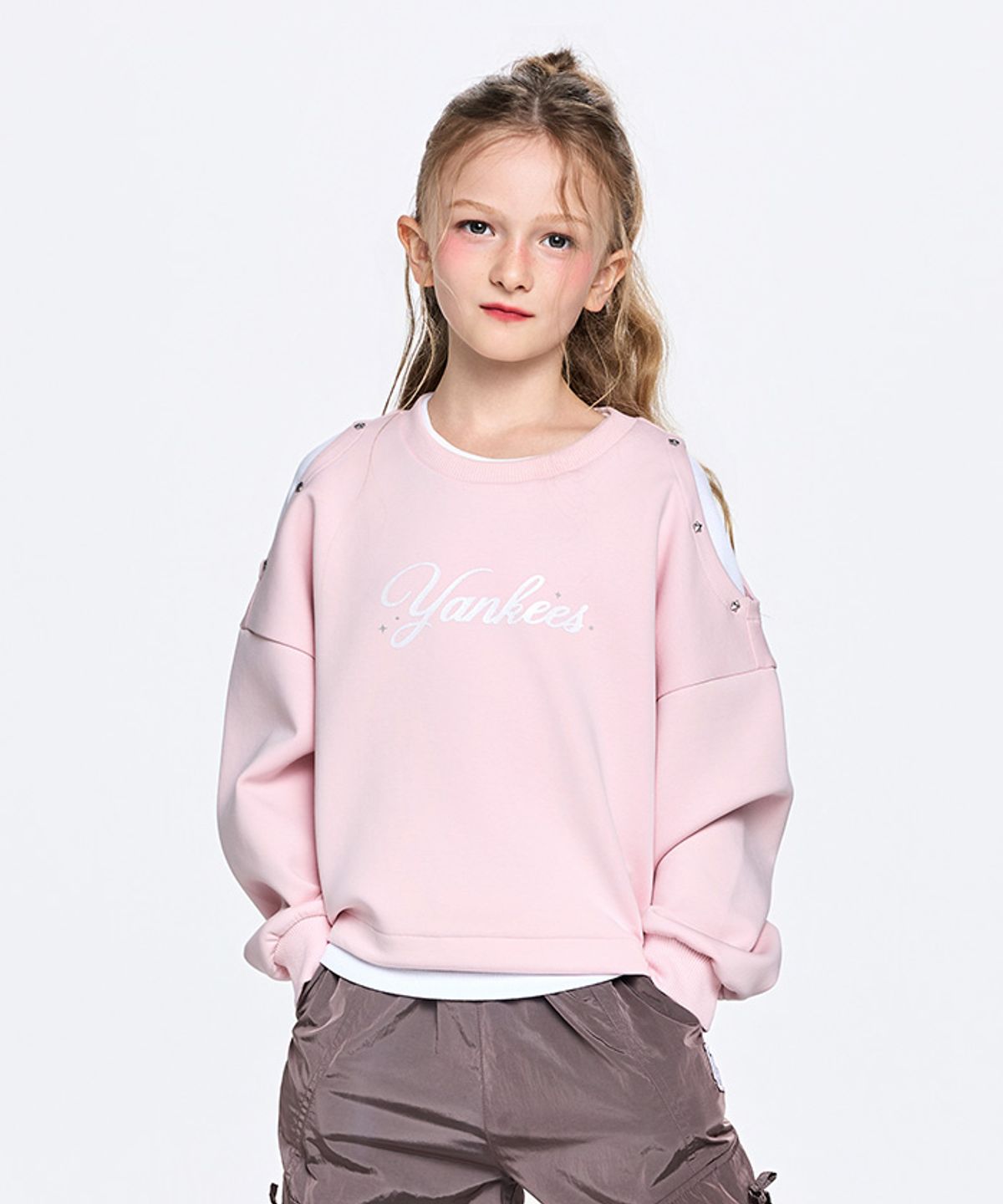 엠엘비 키즈(MLB KIDS) 스트릿 걸즈 어깨 트임 레이어드 맨투맨 NY (L.Pink)