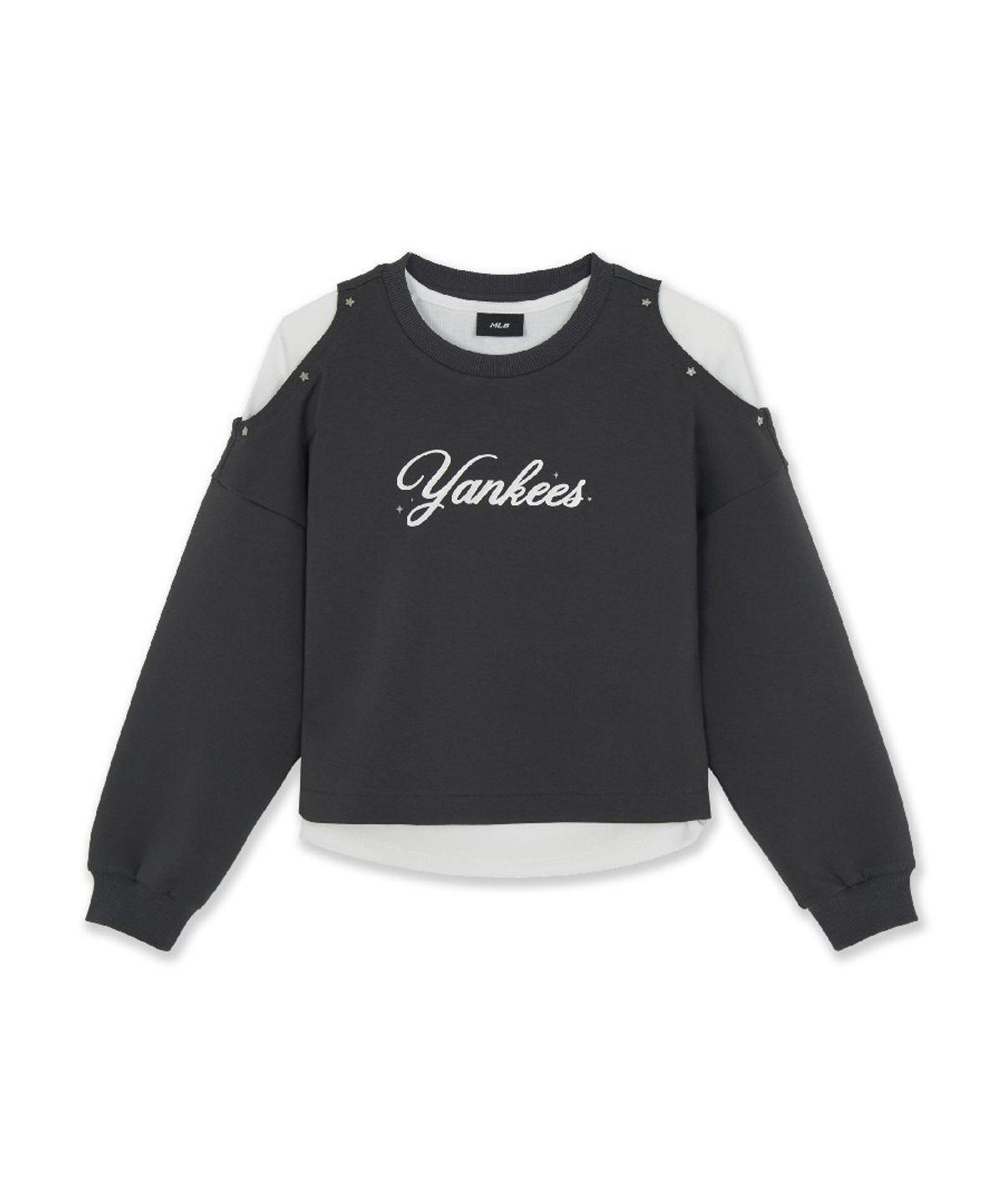 엠엘비 키즈(MLB KIDS) 스트릿 걸즈 어깨 트임 레이어드 맨투맨 NY (D.Charcoal Grey)