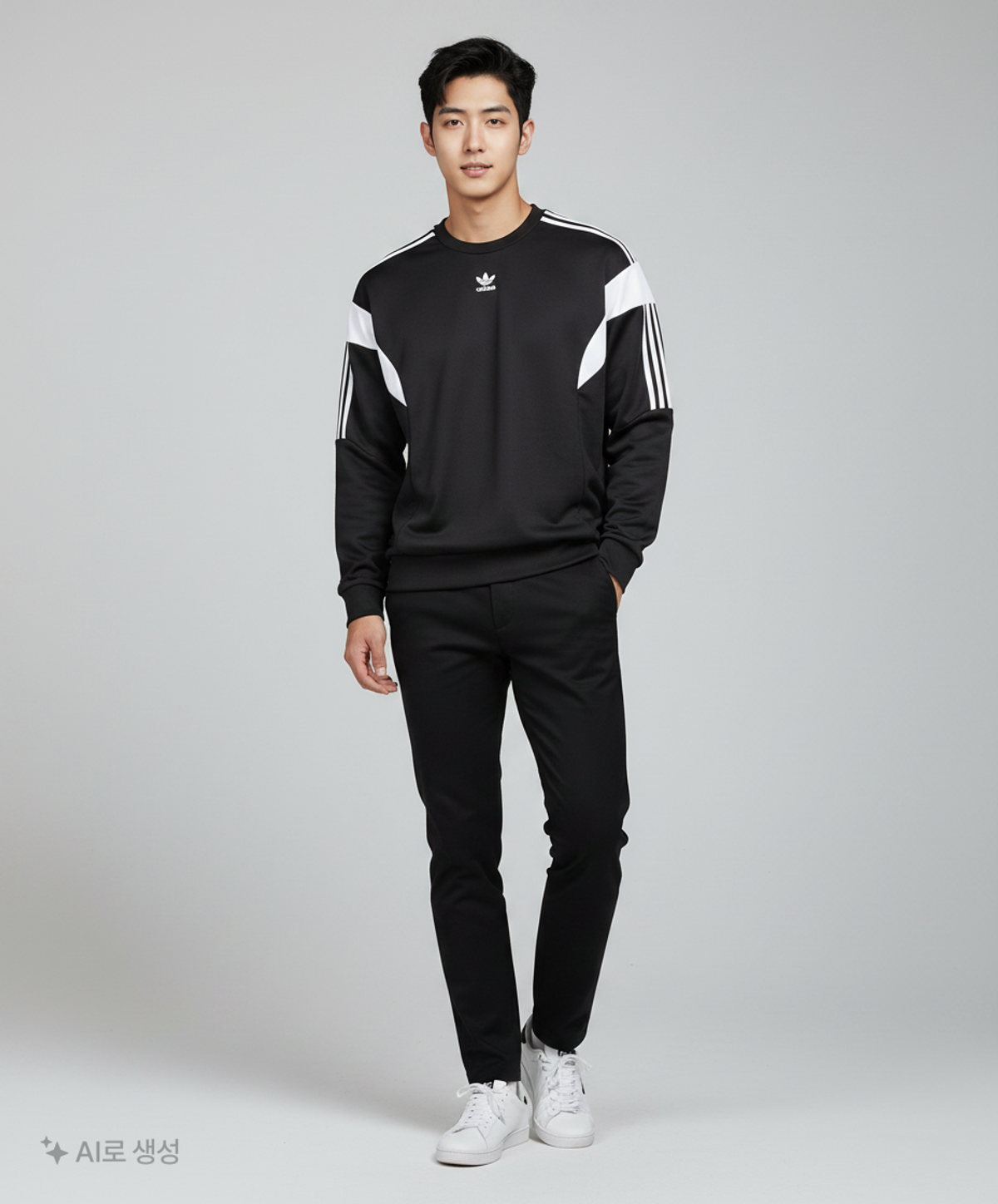 아디다스(ADIDAS) 커트라인 크루 스웨트셔츠 - 블랙 / HN6117 S