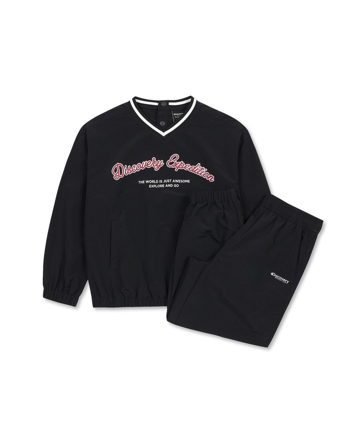 디스커버리 키즈(DISCOVERY KIDS) 키즈 경량 우븐 맨투맨-팬츠 2SET (BLACK)