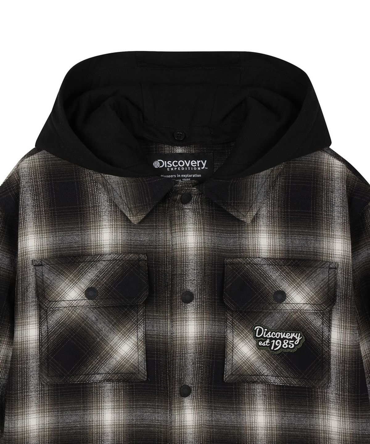 디스커버리 키즈(DISCOVERY KIDS) 키즈 후드 탈착 체크 셔켓 (BLACK)
