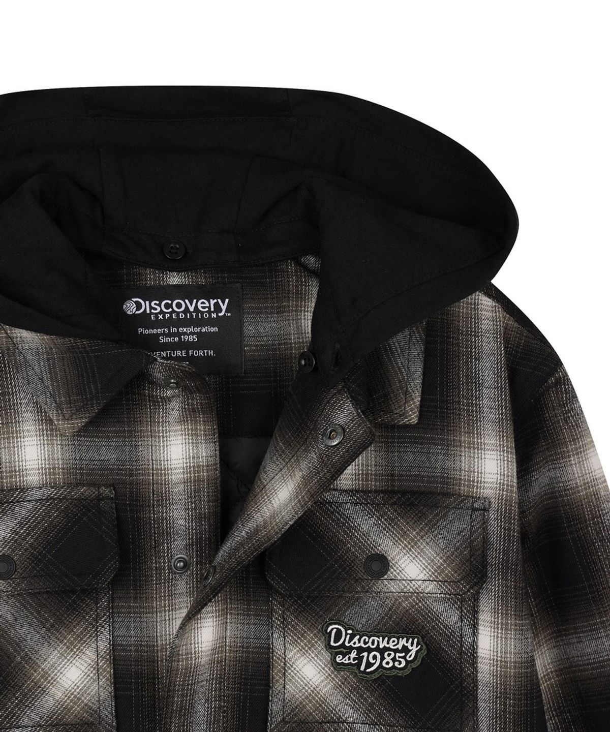 디스커버리 키즈(DISCOVERY KIDS) 키즈 후드 탈착 체크 셔켓 (BLACK)