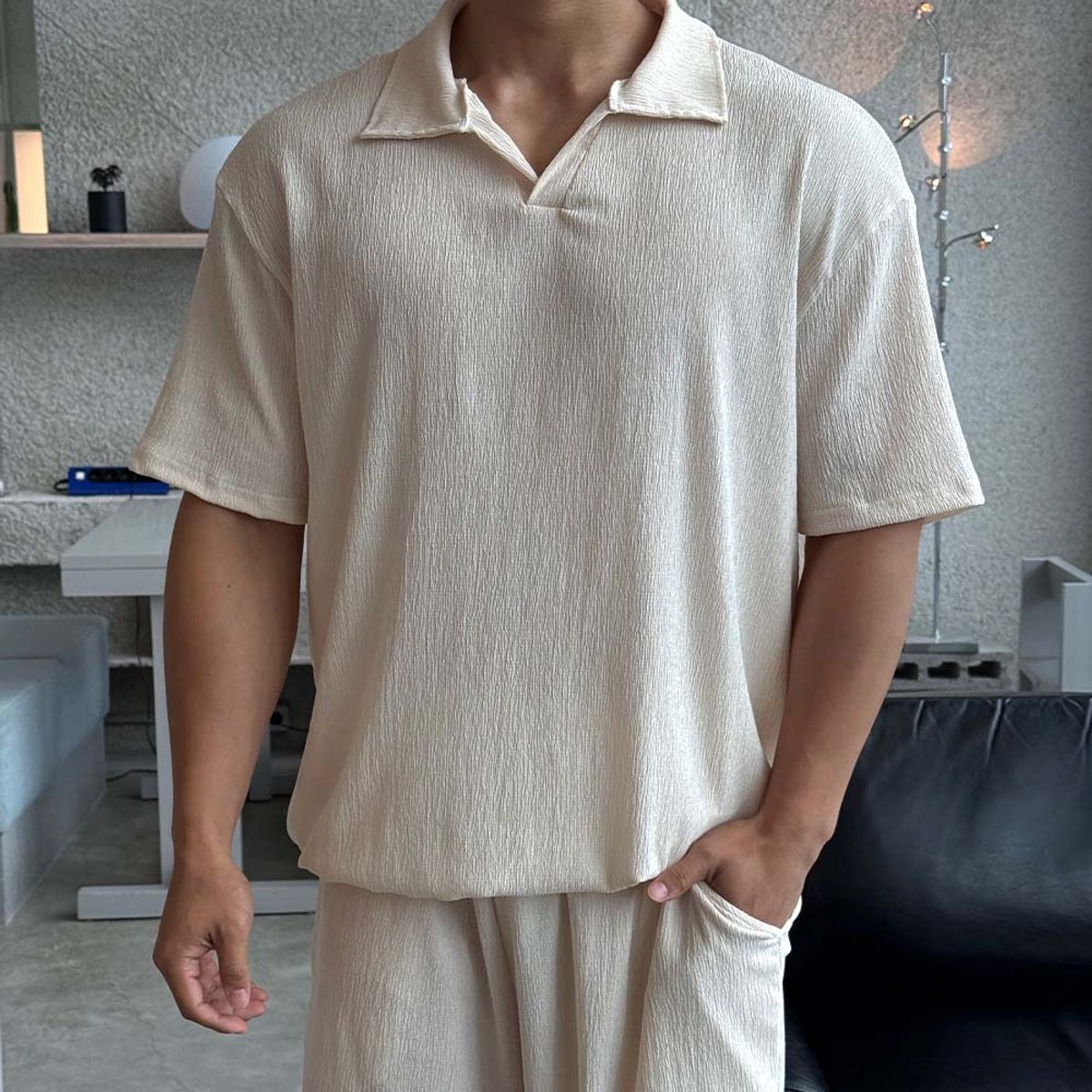 바이모노(BYMONO) 쏙쏙숨티 COOL 시어서커 오픈카라 자동넣입 반팔티