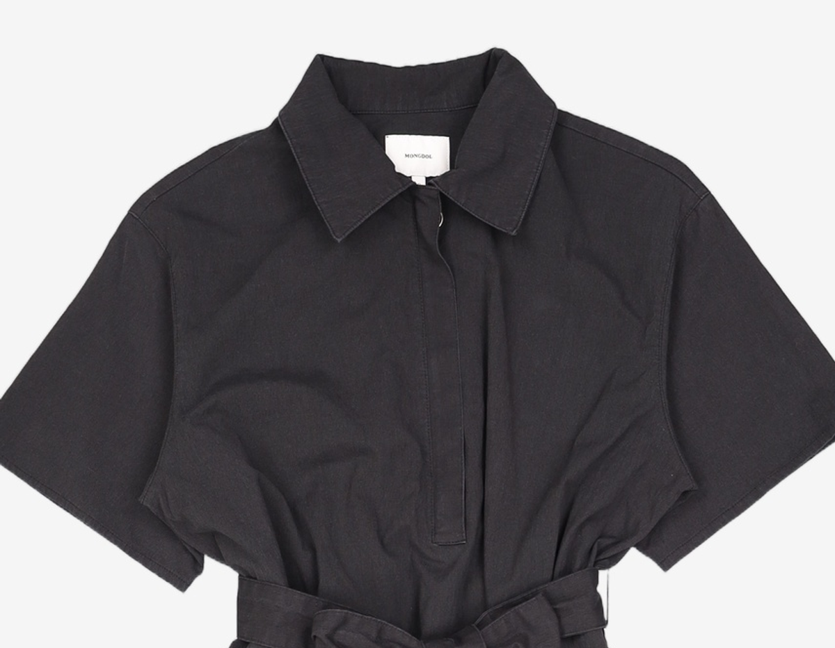 몽돌(MONGDOL) [Comfortable Touch]하프집업 셔츠 롱 원피스 블랙 MDOP042RSBLACK S