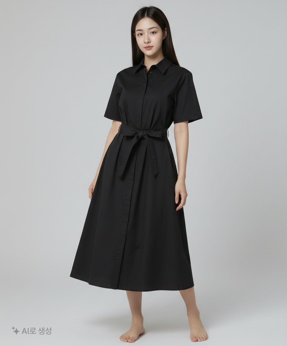 몽돌(MONGDOL) [Comfortable Touch]하프집업 셔츠 롱 원피스 블랙 MDOP042RSBLACK S
