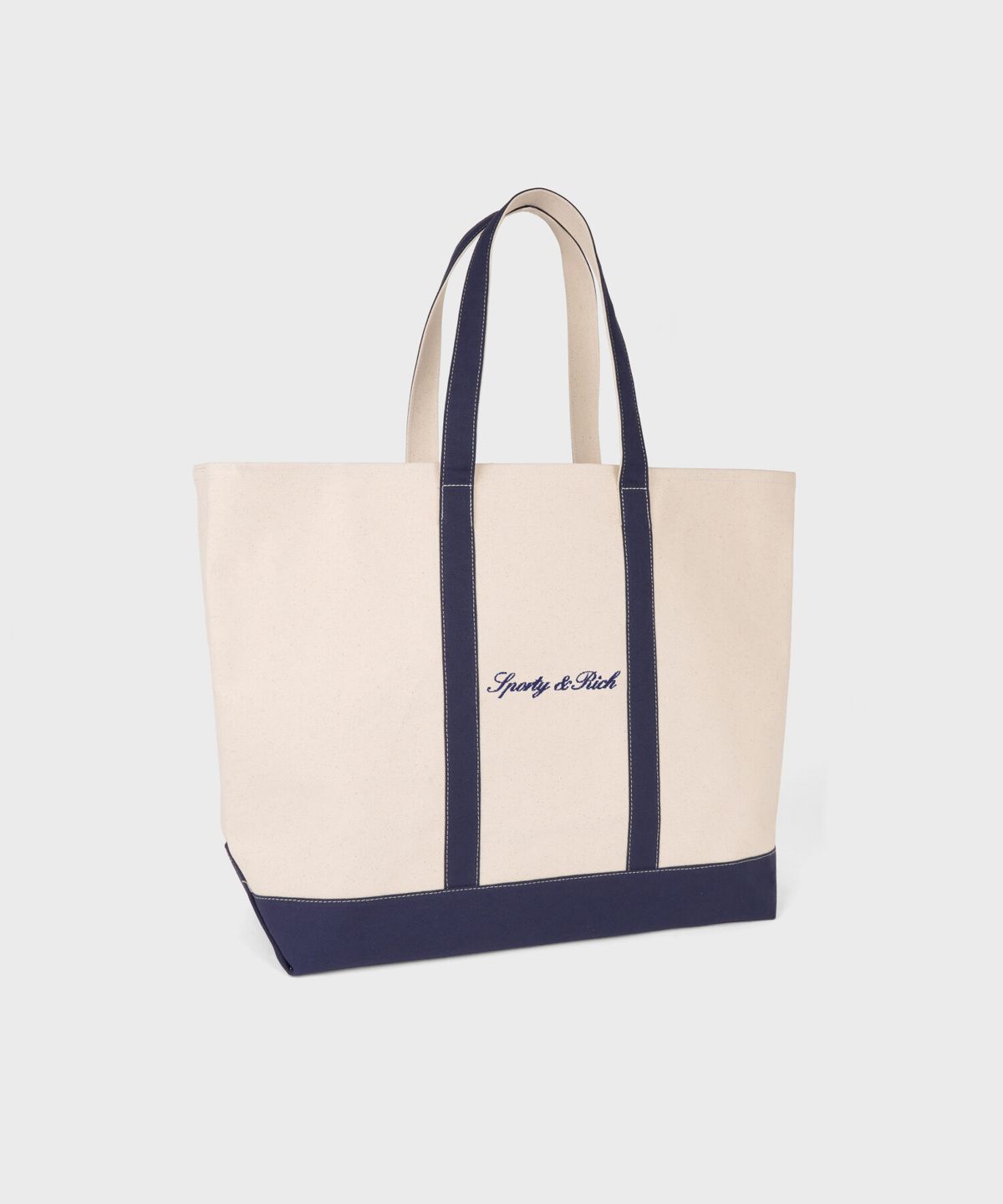 스포티앤리치(SPORTY&RICH) 세리프 로고 라지 토트백 - 내추럴/네이비 R265AOB006