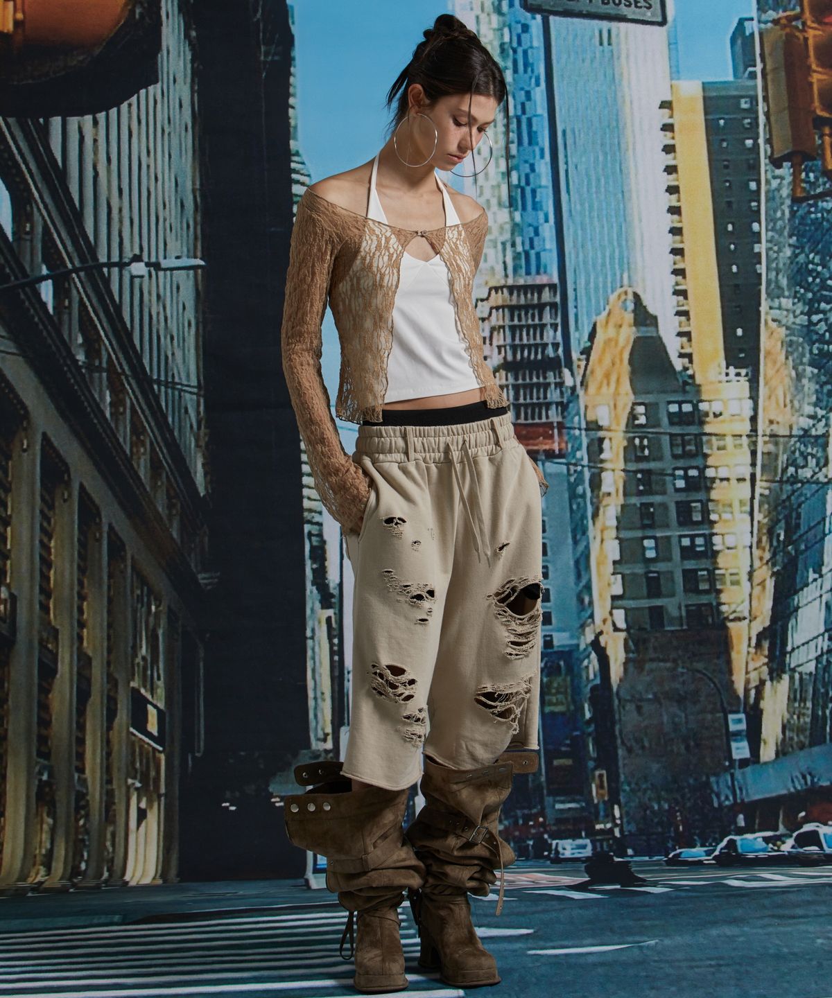 게이트리스(GATELESS) DAMAGE BERMUDA PANTS