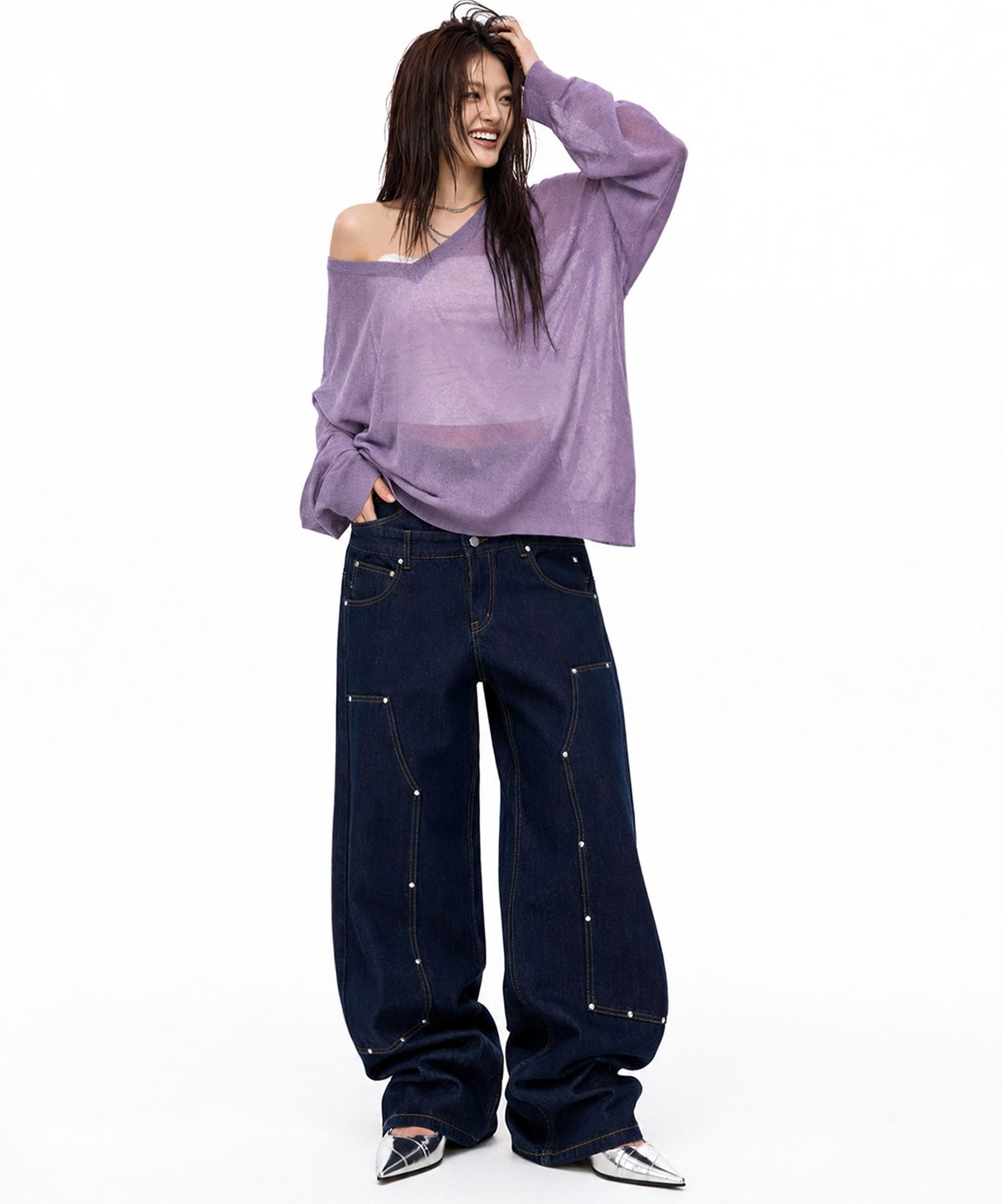 아티스트웨어(ARTISTWEAR) 새깅 레이어드 데님팬츠