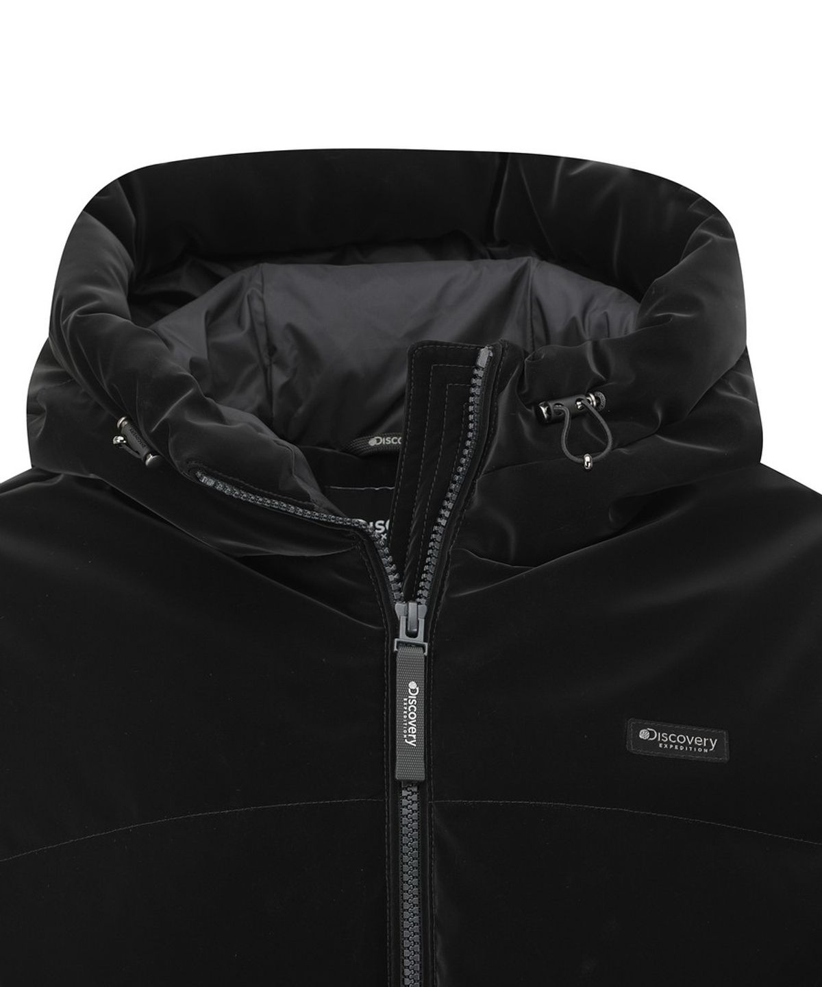 디스커버리 익스페디션(DISCOVERY EXPEDITION) 여성 뉴올리아 벨벳터치 다운 숏패딩 (BLACK)