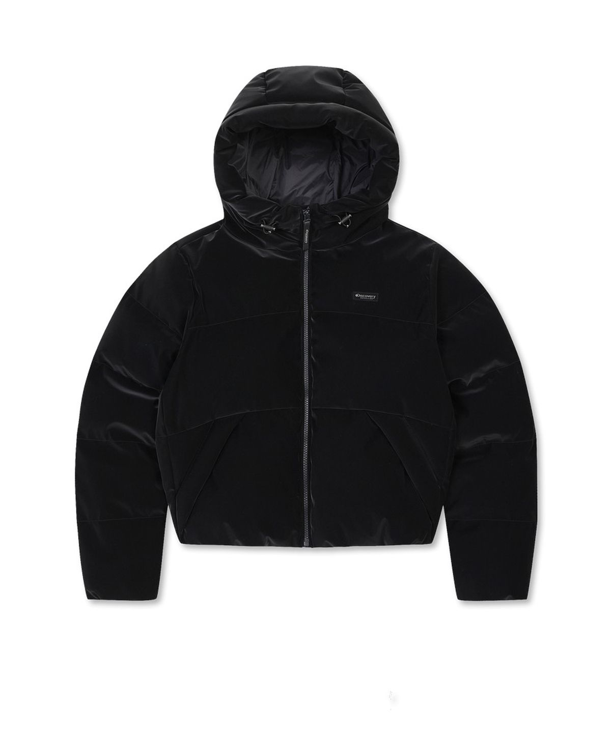 디스커버리 익스페디션(DISCOVERY EXPEDITION) 여성 뉴올리아 벨벳터치 다운 숏패딩 (BLACK)