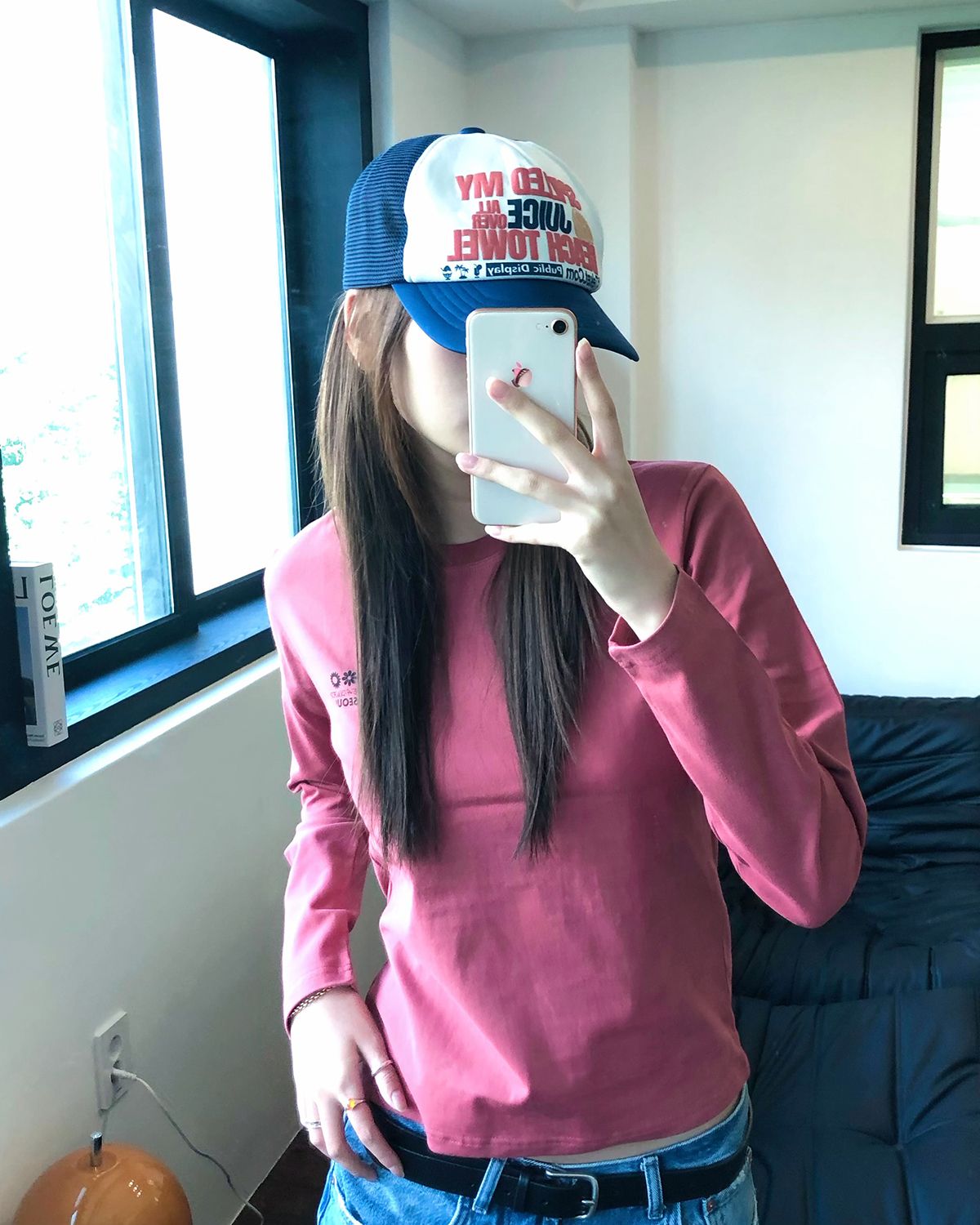 해비즘(HAVISM) W NAME CARD L/S TEE(BRICK PINK)