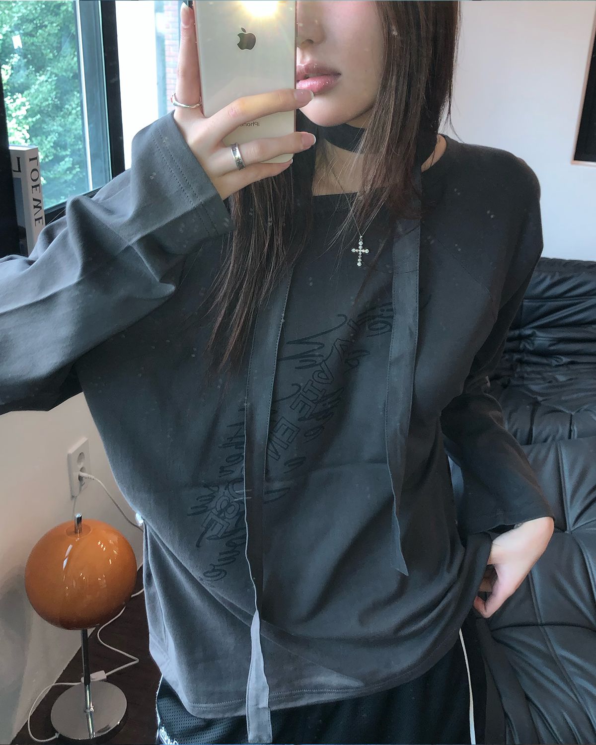 해비즘(HAVISM) LVER OFF SHOULDER L/S TEE(CHARCOAL)