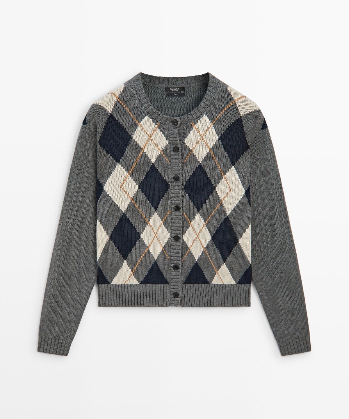 마시모두띠(MASSIMO DUTTI) 100% 코튼 아가일 니트 가디건