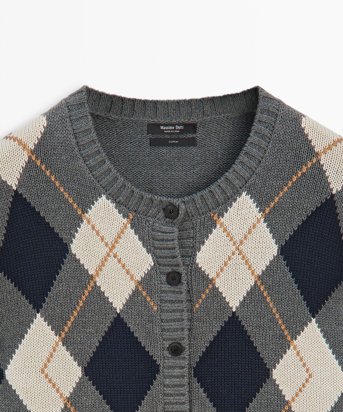 마시모두띠(MASSIMO DUTTI) 100% 코튼 아가일 니트 가디건