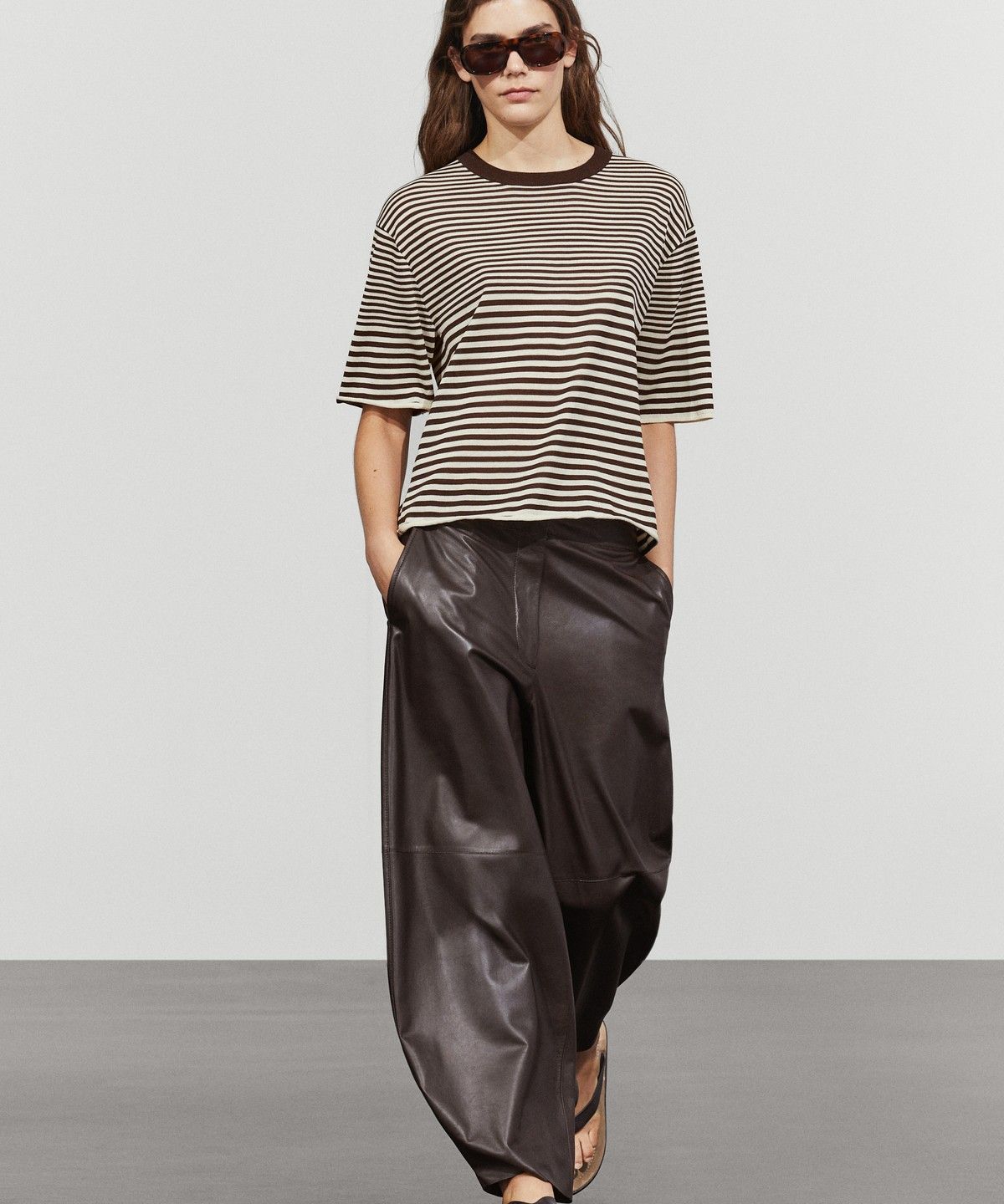 마시모두띠(MASSIMO DUTTI) 100% 코튼 스트라이프 반팔 티셔츠