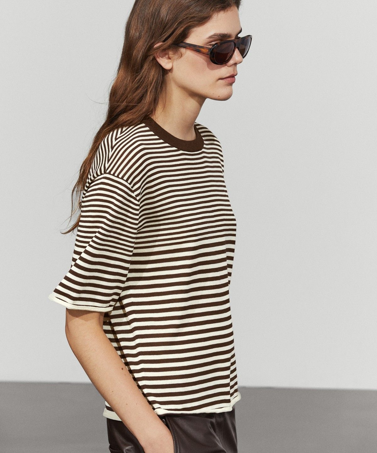 마시모두띠(MASSIMO DUTTI) 100% 코튼 스트라이프 반팔 티셔츠