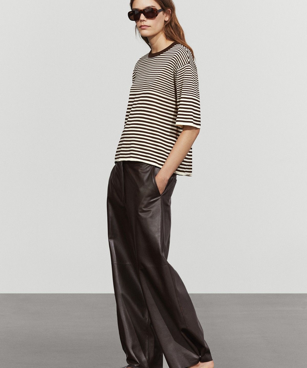 마시모두띠(MASSIMO DUTTI) 100% 코튼 스트라이프 반팔 티셔츠