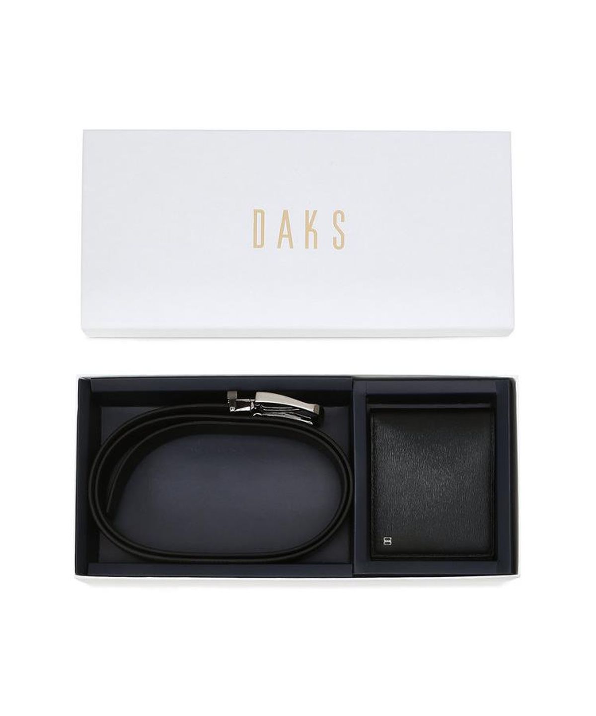 닥스 남성 액세서리(DAKS MEN'S ACCESSORIES) 블랙 단색 소가죽 지갑 벨트 세트 DBWA6E982BK