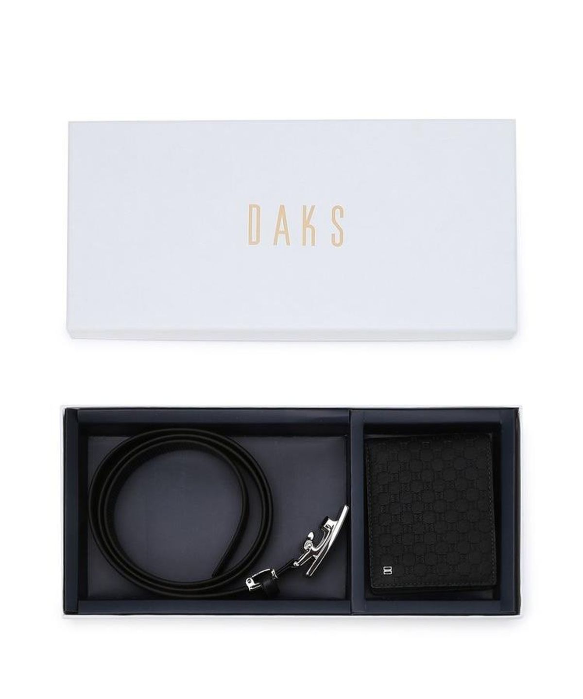 닥스 남성 액세서리(DAKS MEN'S ACCESSORIES) 블랙 루이스 DD패턴 자동벨트 반지갑 세트 DBWA6F981BK