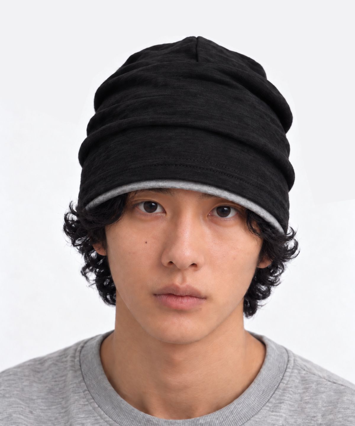 언더컨트롤(UNDERCONTROL) 쿨 투톤 배색 코튼 롱 루즈핏 모자 BEANIE / LAYERED SLUB / BLACK