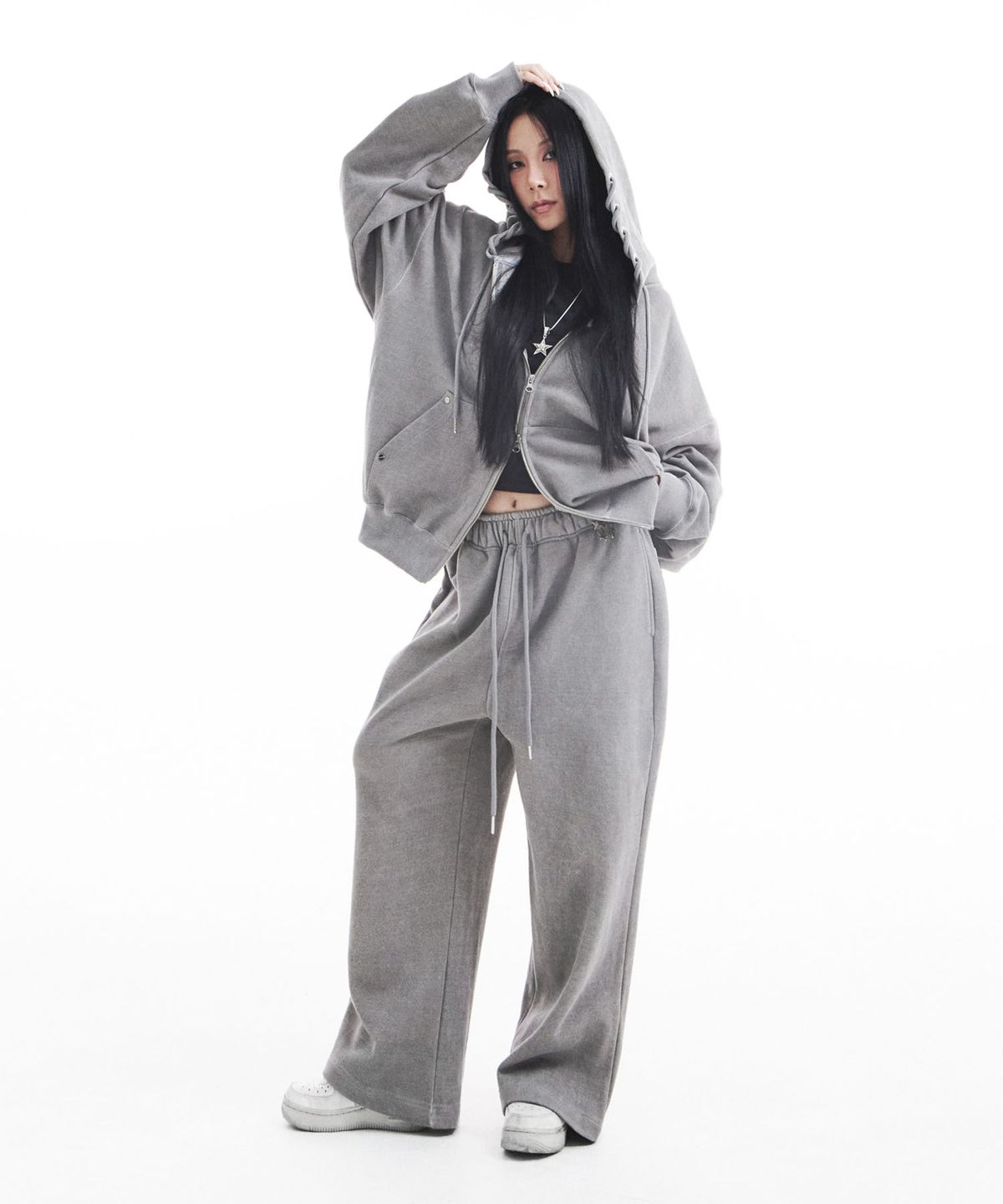 시데라(SIDERA) Eyelets Stone Hotfix Hoodie [Unisex/Gray]