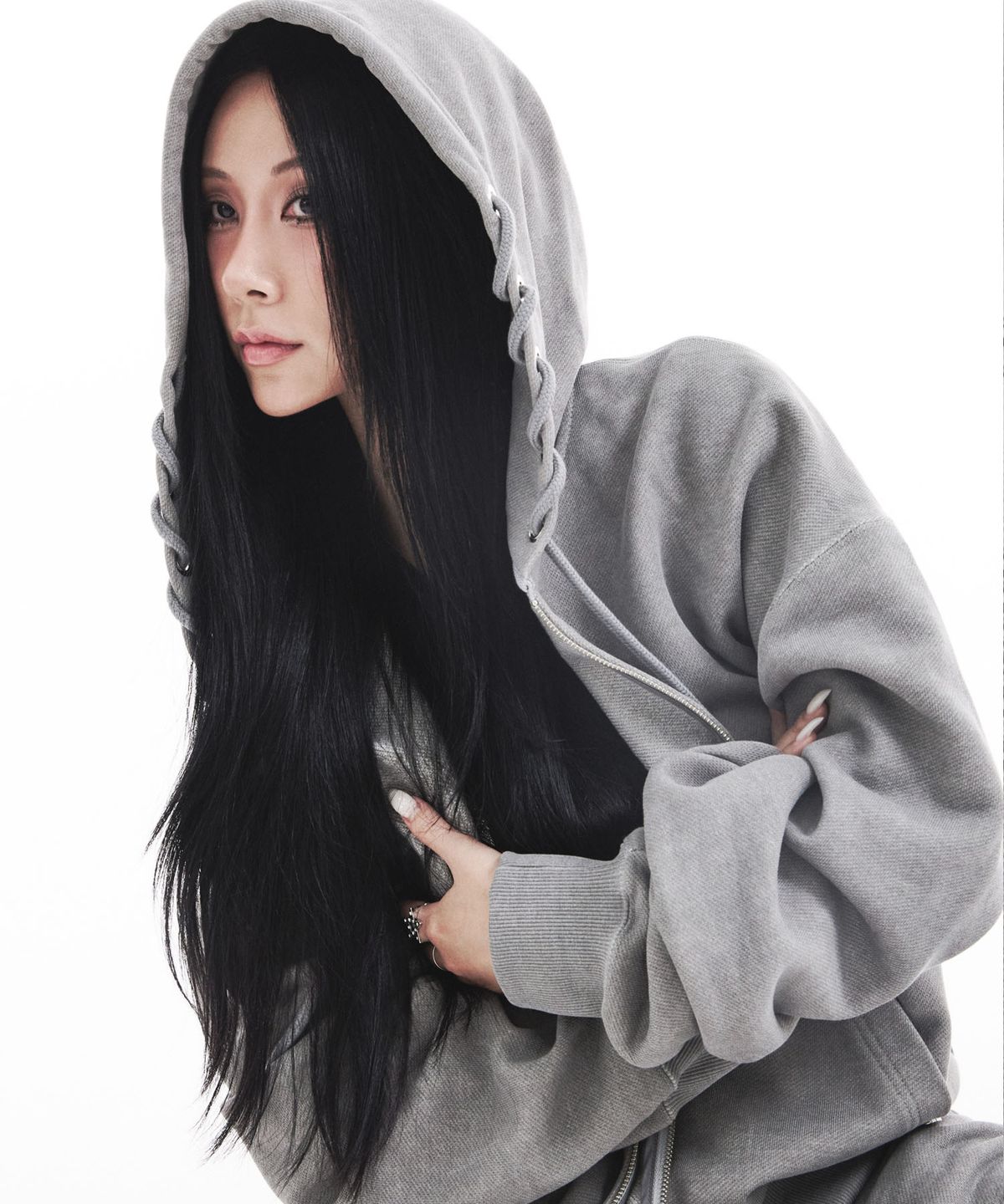 시데라(SIDERA) Eyelets Stone Hotfix Hoodie [Unisex/Gray]