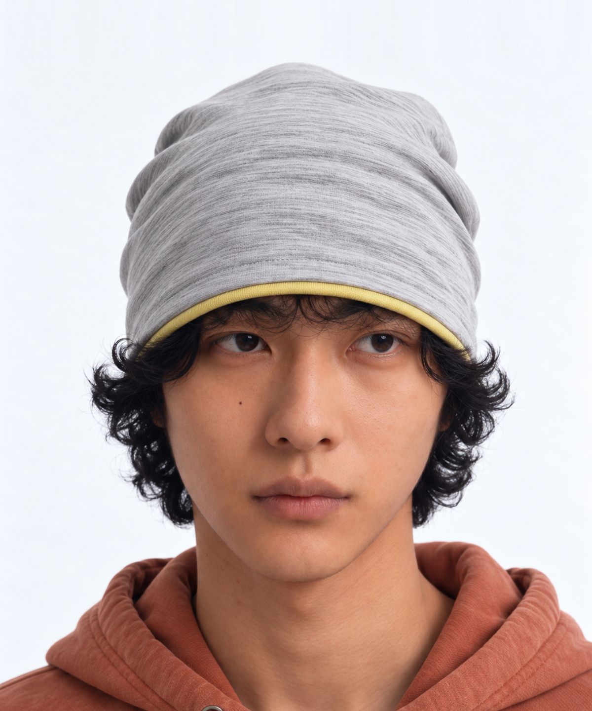 언더컨트롤(UNDERCONTROL) 쿨 투톤 배색 코튼 롱 루즈핏 모자 BEANIE / LAYERED SLUB / LIGHT GREY