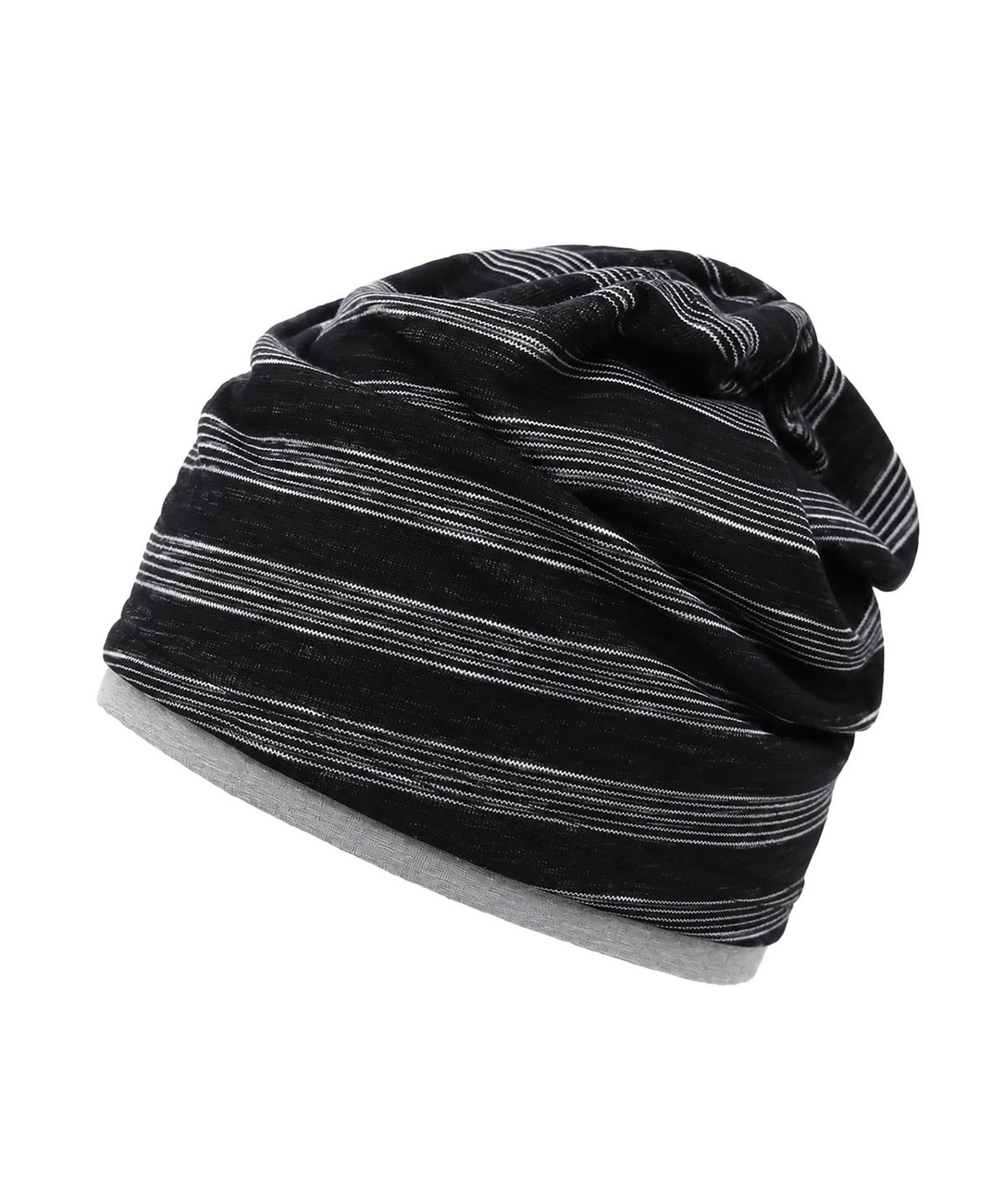 언더컨트롤(UNDERCONTROL) 쿨 투톤 배색 코튼 롱 루즈핏 모자 BEANIE / LAYERED SLUB / STRIPE BLACK