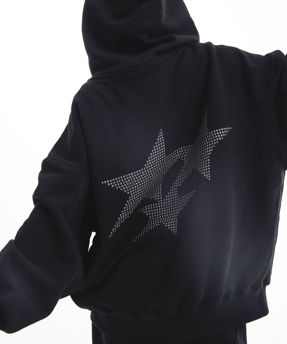 시데라(SIDERA) Eyelets Stone Hotfix Hoodie [Unisex/Black]