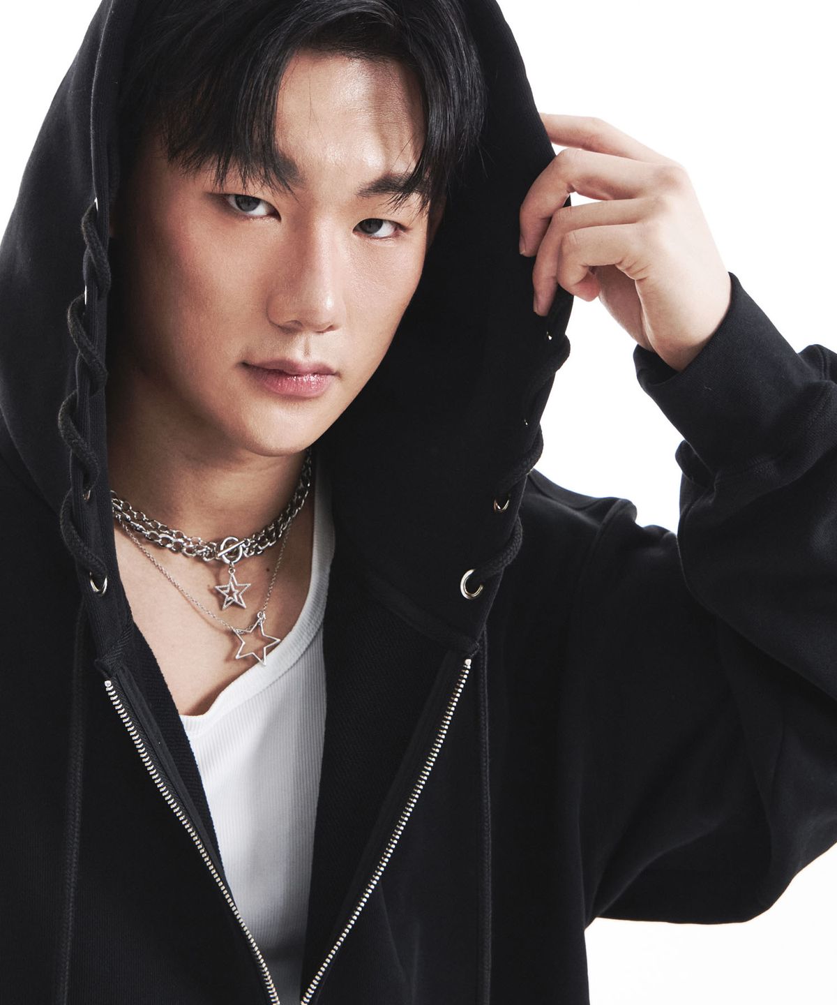 시데라(SIDERA) Eyelets Stone Hotfix Hoodie [Unisex/Black]