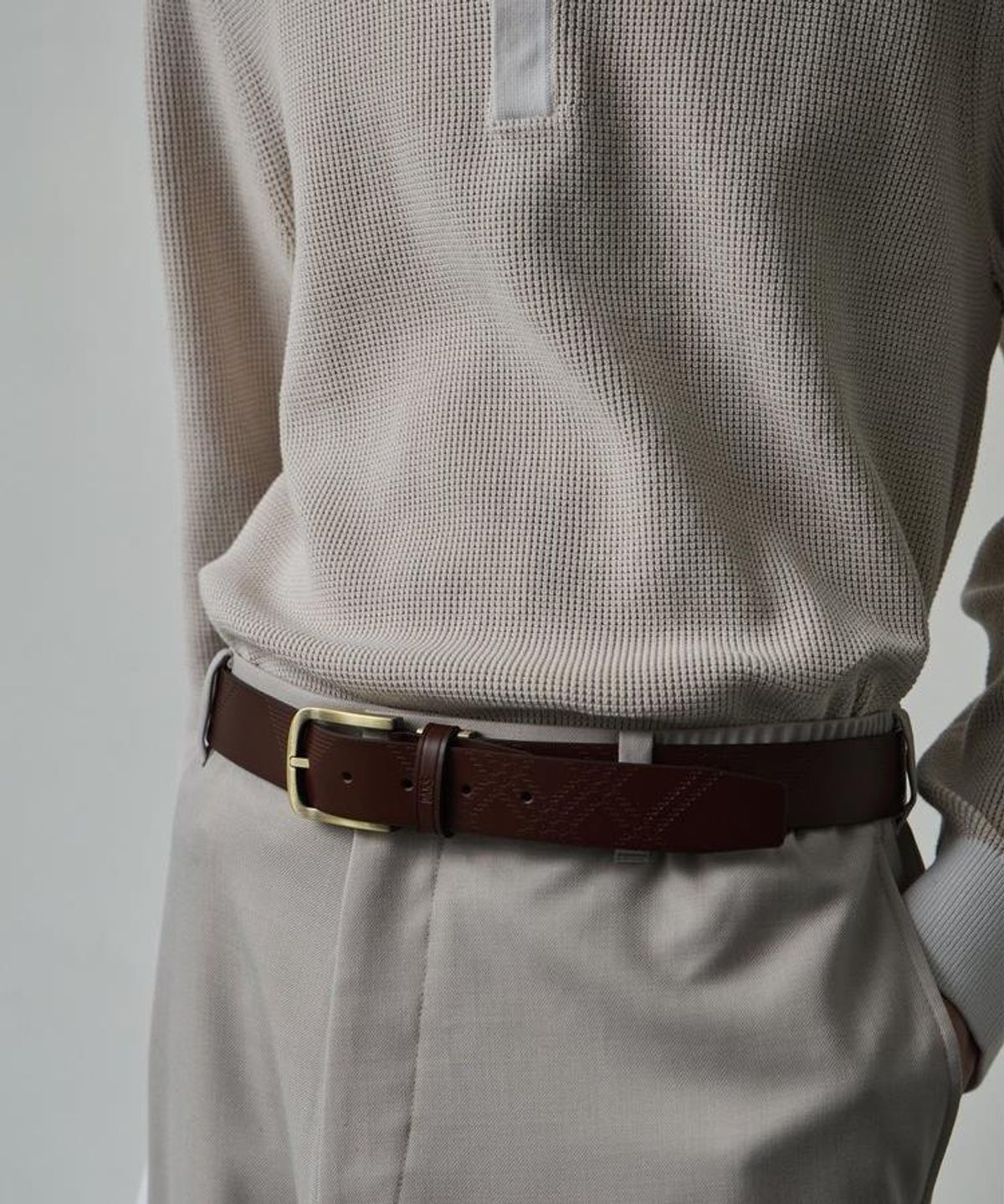 닥스 남성 액세서리(DAKS MEN'S ACCESSORIES) 브라운 수입 통가죽 에딘버러 비조벨트 DBBE6F150W3