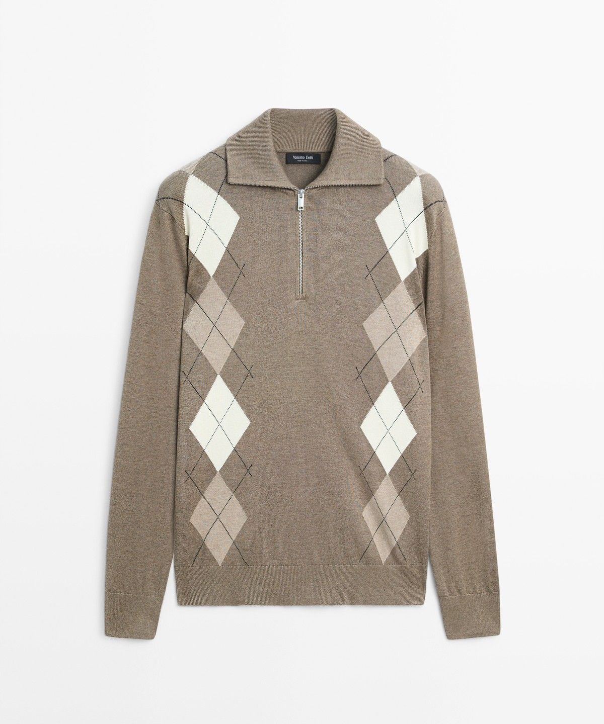 마시모두띠(MASSIMO DUTTI) 아가일 패턴 지퍼 모크넥 니트 스웨터