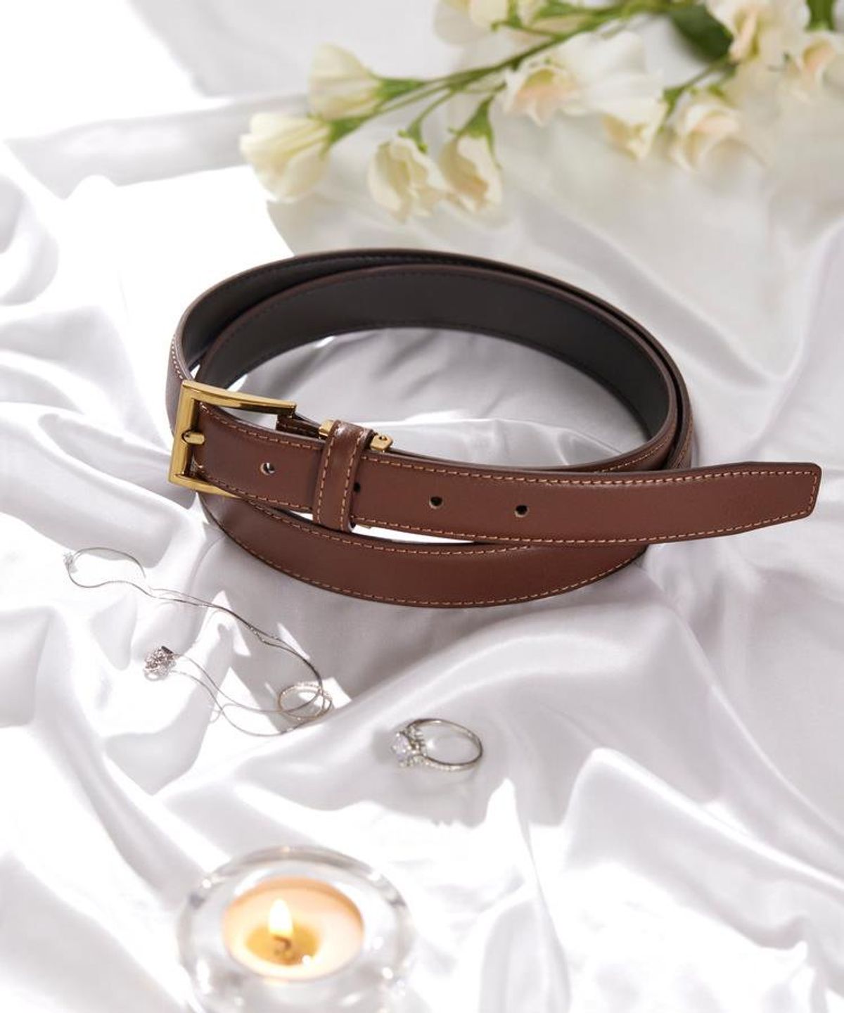 닥스 남성 액세서리(DAKS MEN'S ACCESSORIES) 브라운 소가죽 골드 버클 비조 여성벨트 DBBE6F755BK