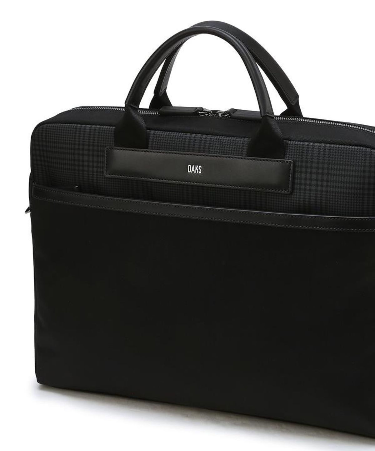 닥스 남성 액세서리(DAKS MEN'S ACCESSORIES) 블랙 가죽 부분 체크 서류가방 DBBA6F331BK