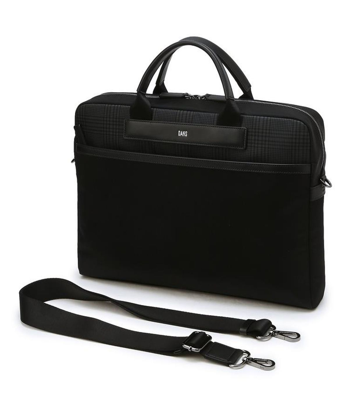 닥스 남성 액세서리(DAKS MEN'S ACCESSORIES) 블랙 가죽 부분 체크 서류가방 DBBA6F331BK