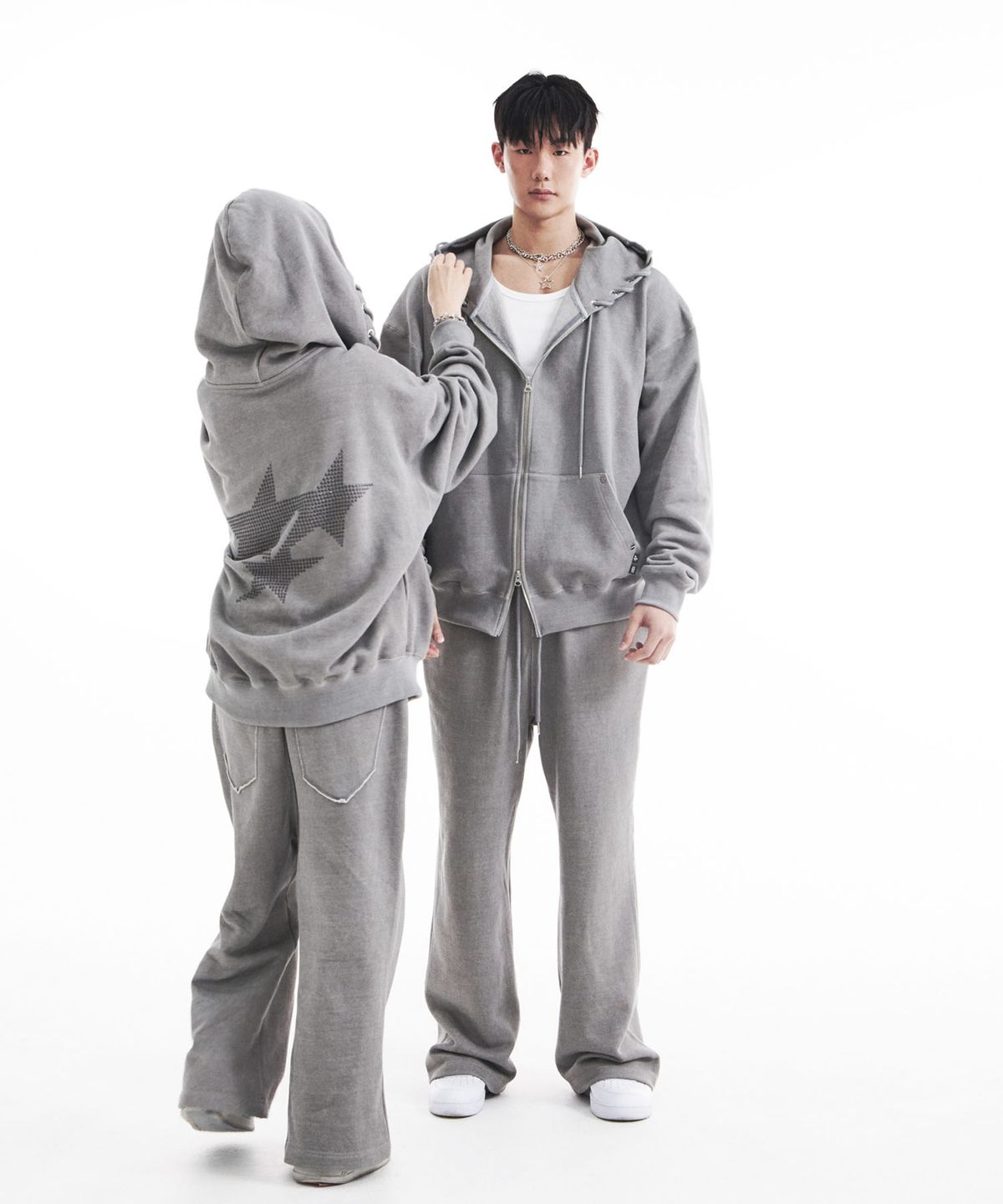 시데라(SIDERA) Eyelets Stone Hotfix Pants [Unisex/Gray]